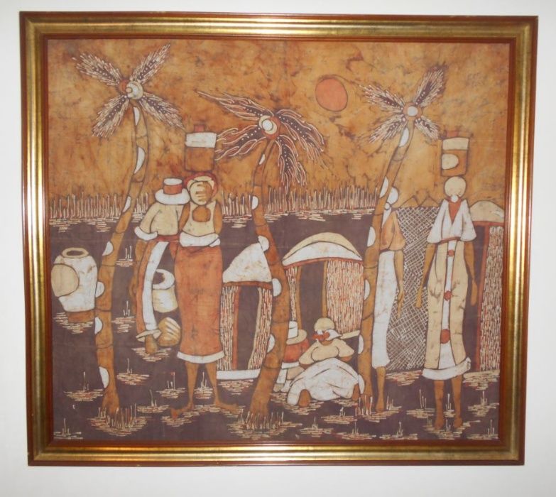 Arte africana: interessante Batik emoldurado, originário de Moçambique