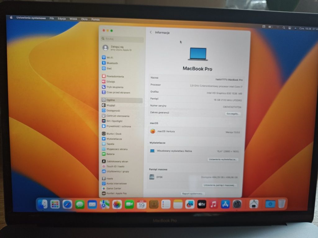 MacBook Pro A1707 ! i7 , 16GB RAM, SSD, Retina ! Sprzedam !