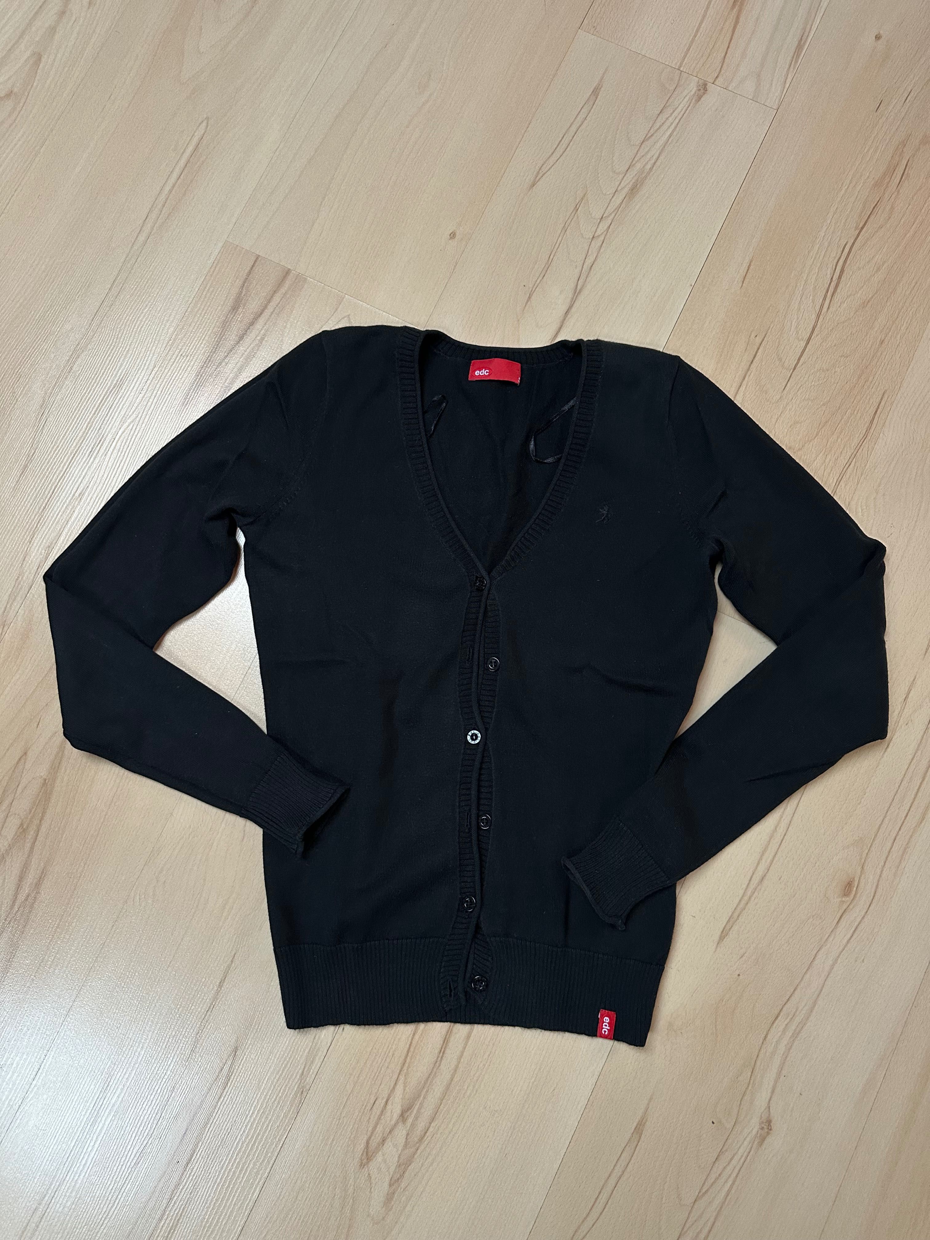 EDC by esprit bawełniany sweter guziki czarny granat damski v neck
