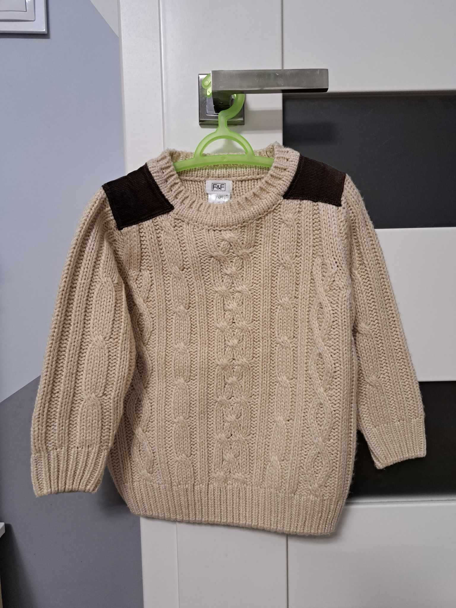 Sweter sweterek chłopięcy 98 beżowy-brązowy F&F