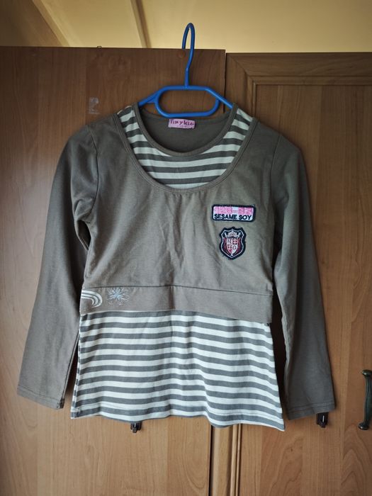 Koszulka na długi rękaw brązowo-beżowa dziewczęcy rozmiar 146