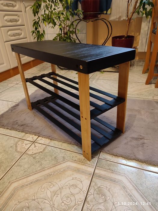 Nowy czarny bambusowy regał półka na buty ławka