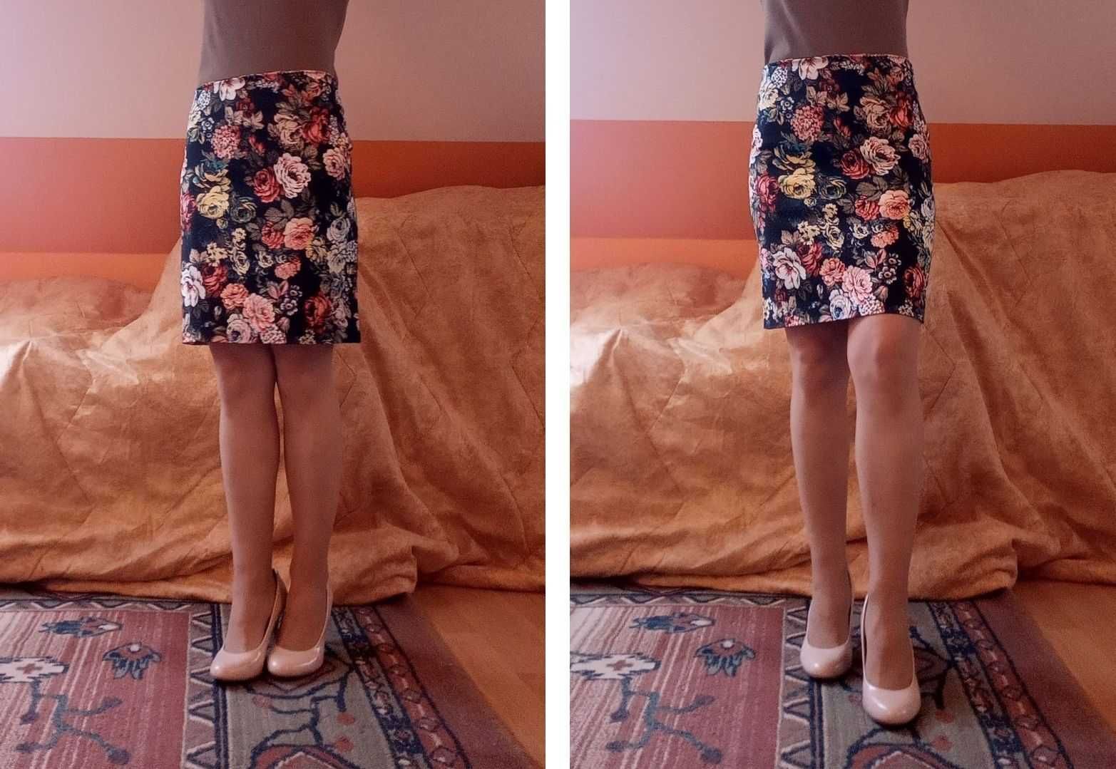 spódnica mini czarna ołówkowa w kwiaty Camaieu rozmiar S