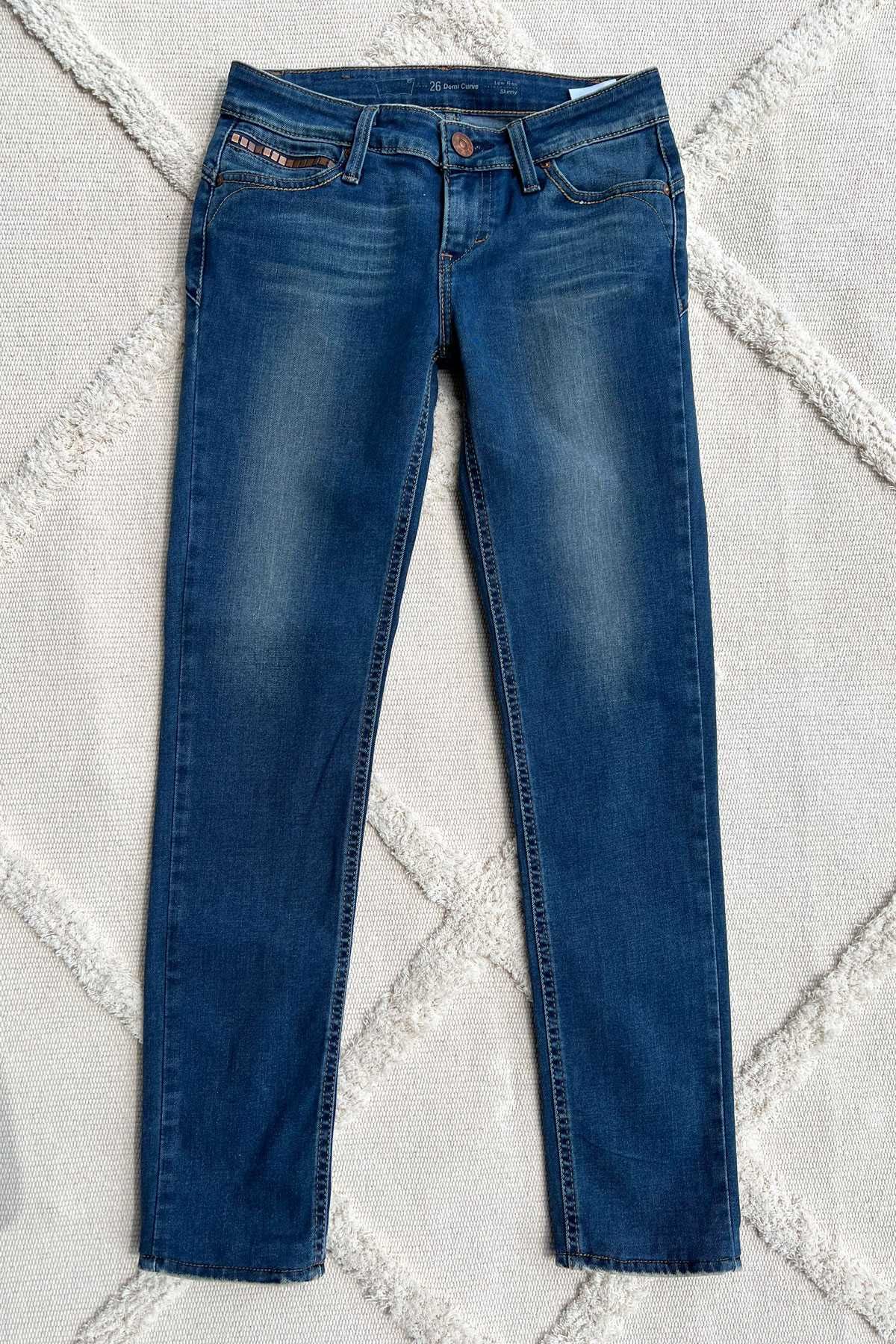 Levi's granatowe jeansy Demi Curve rurki skinny rozm. 26 niski stan