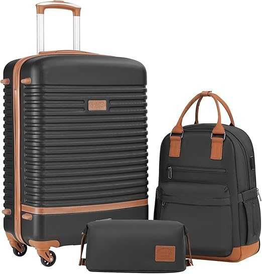 Walizka podróżna na kółkach ABS TSA, 1 plecak podróżny 1 kosmetyczka