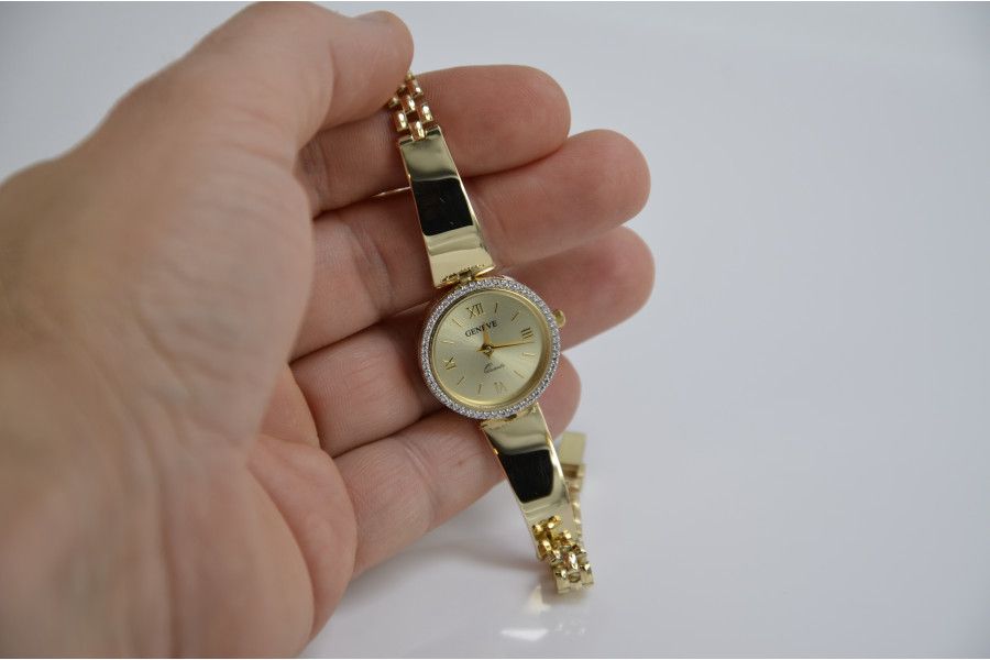 Prześliczny 14k złoty damski zegarek Geneve lw079 W
