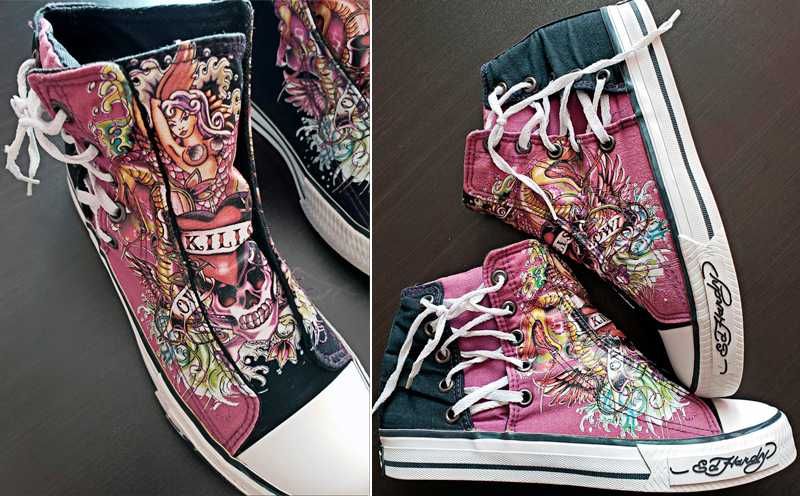 Кеды Ed Hardy высокие ботинки хайтопы 36 22.5 см. original стиль