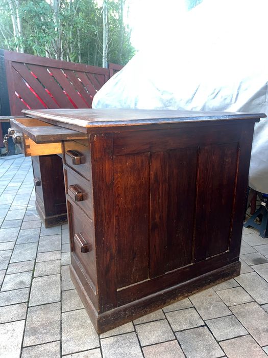 Dębowe przedwojenne drewniana biurko centralny zamek