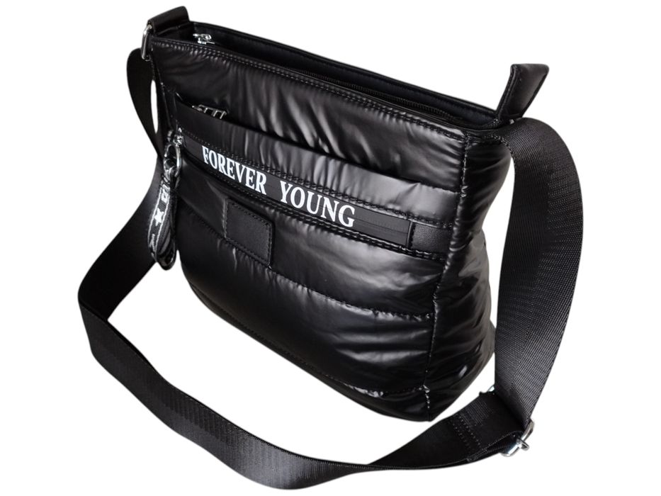 Torebka Damska, Miejska Mała Pikowana Listonoszkaę, Kolor Czarny