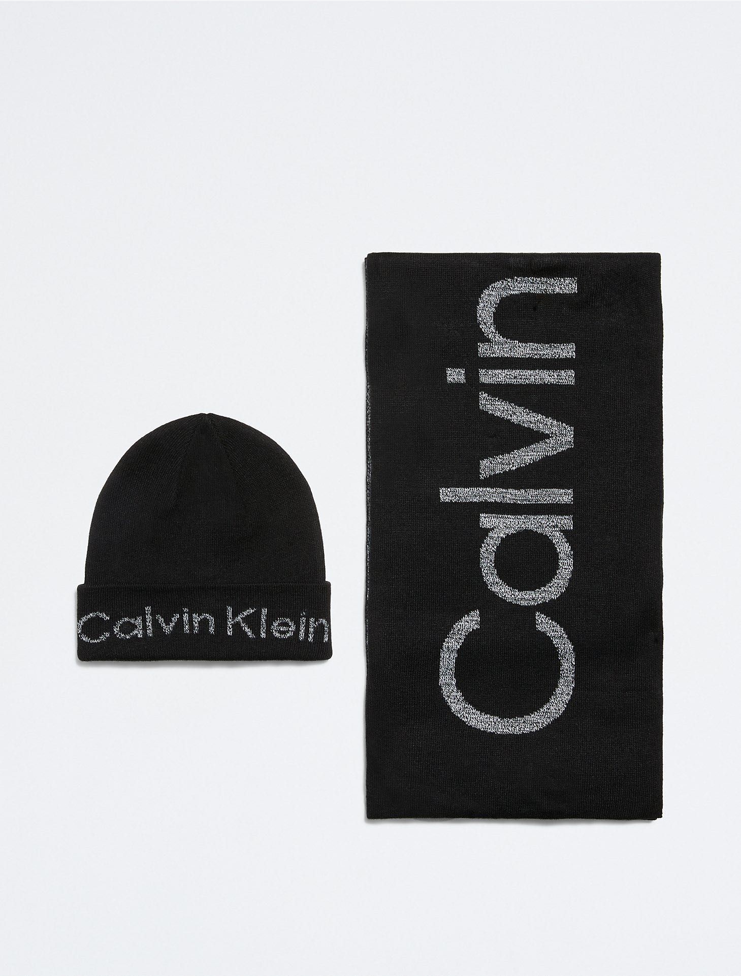 набір шапка бини шарф Calvin Klein, чорна шапка