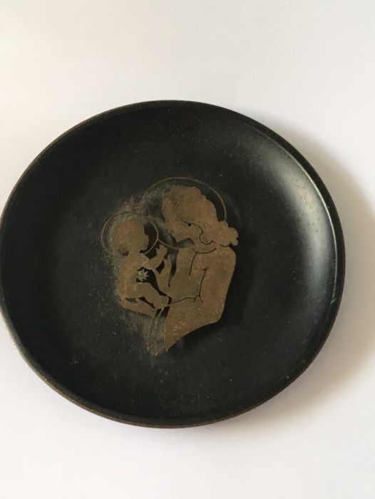 Placa esmaltada com figura em bronze Jech Handsäge kunst, anos 1950-60