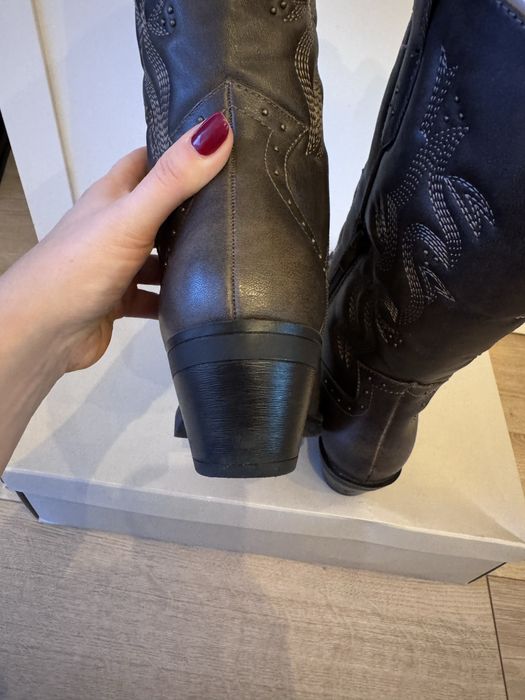 Kowbojki even&odd zalando 39 brazowe kozaki motocyklowki