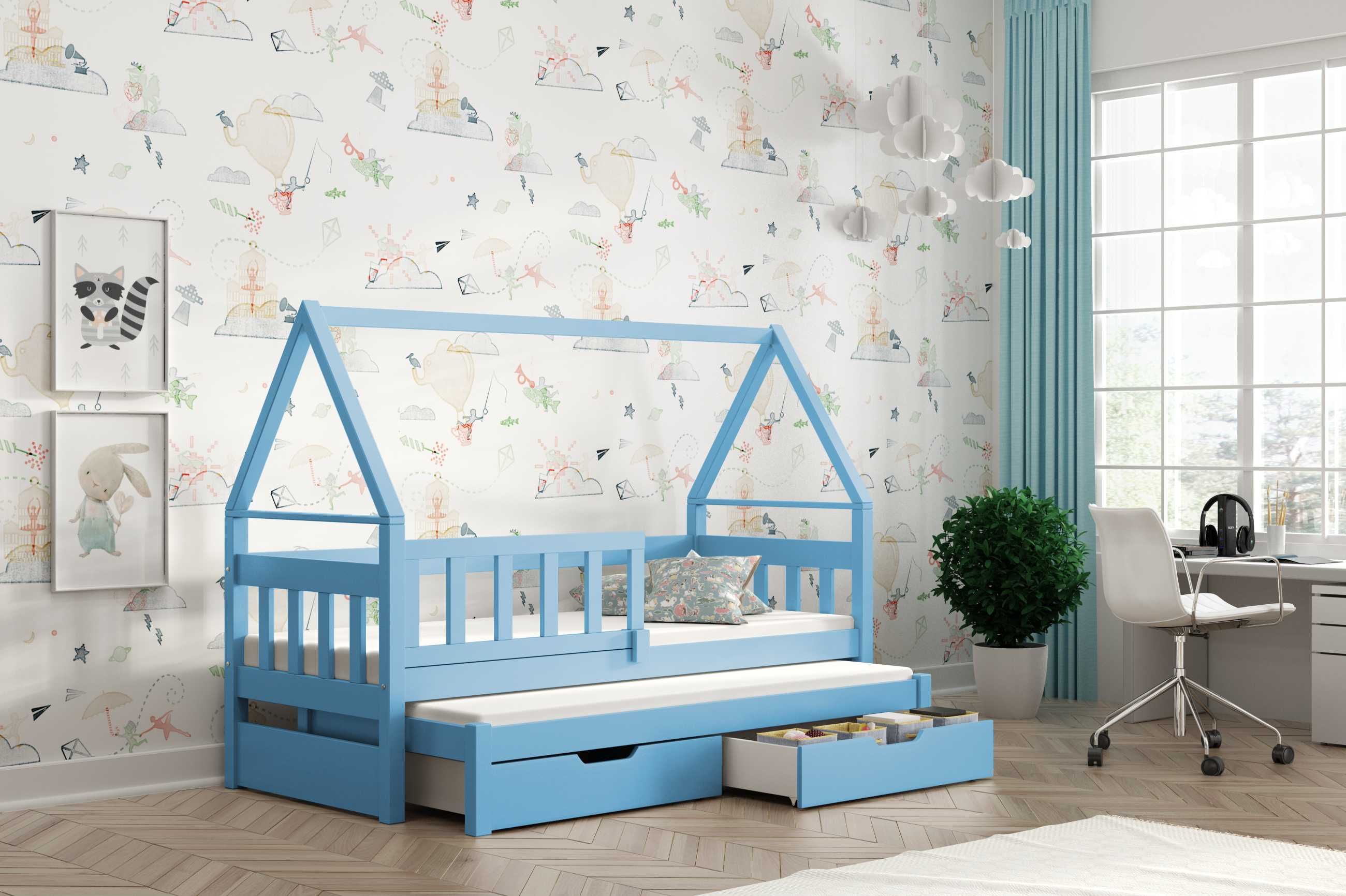 Parterowe łóżko dziecięce OLA 2os. - drewno sosnowe + MATERACE
