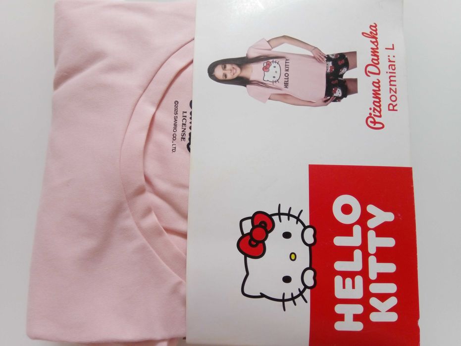 Urocza różowo-czarna bawełniana piżama damska Hello Kitty roz. L