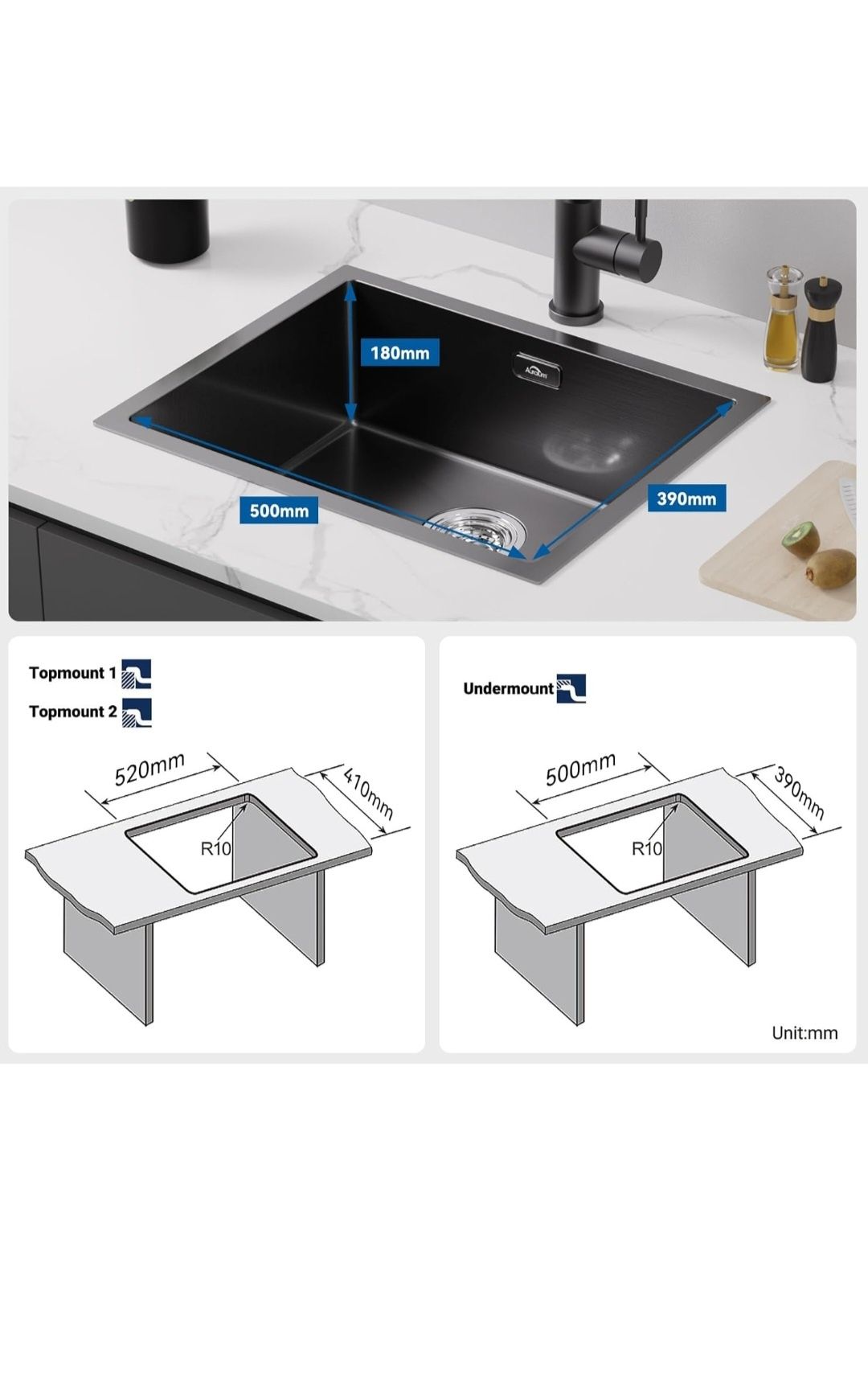 Pia Inox Preta 50x40