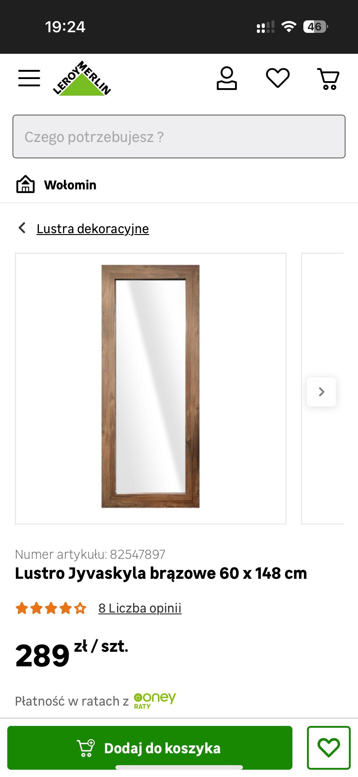 Lustro 148x60 cm i półka wisząca 135x20