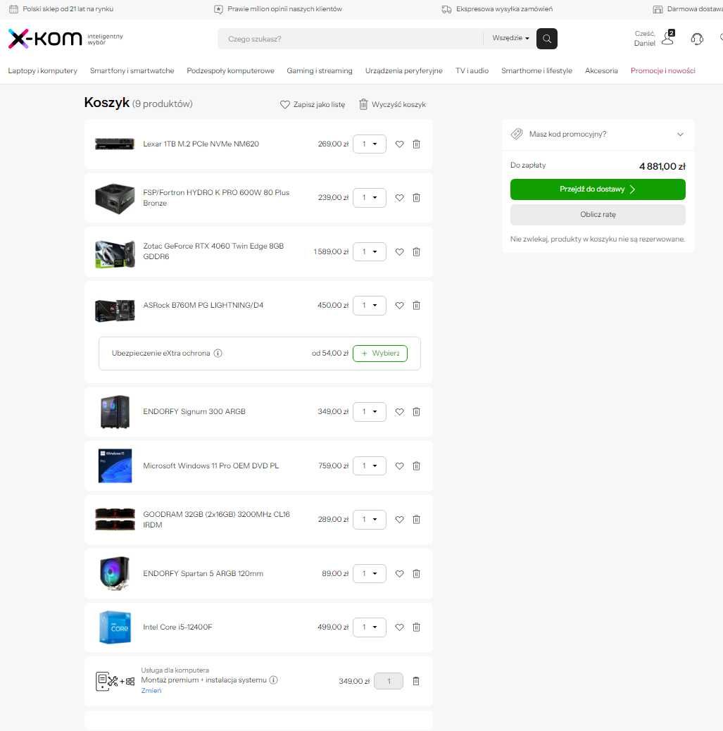 Komputer  Intel i5 12400F RTX 4060 32GB DDR4 1TB FV23% Gwarancja 24M