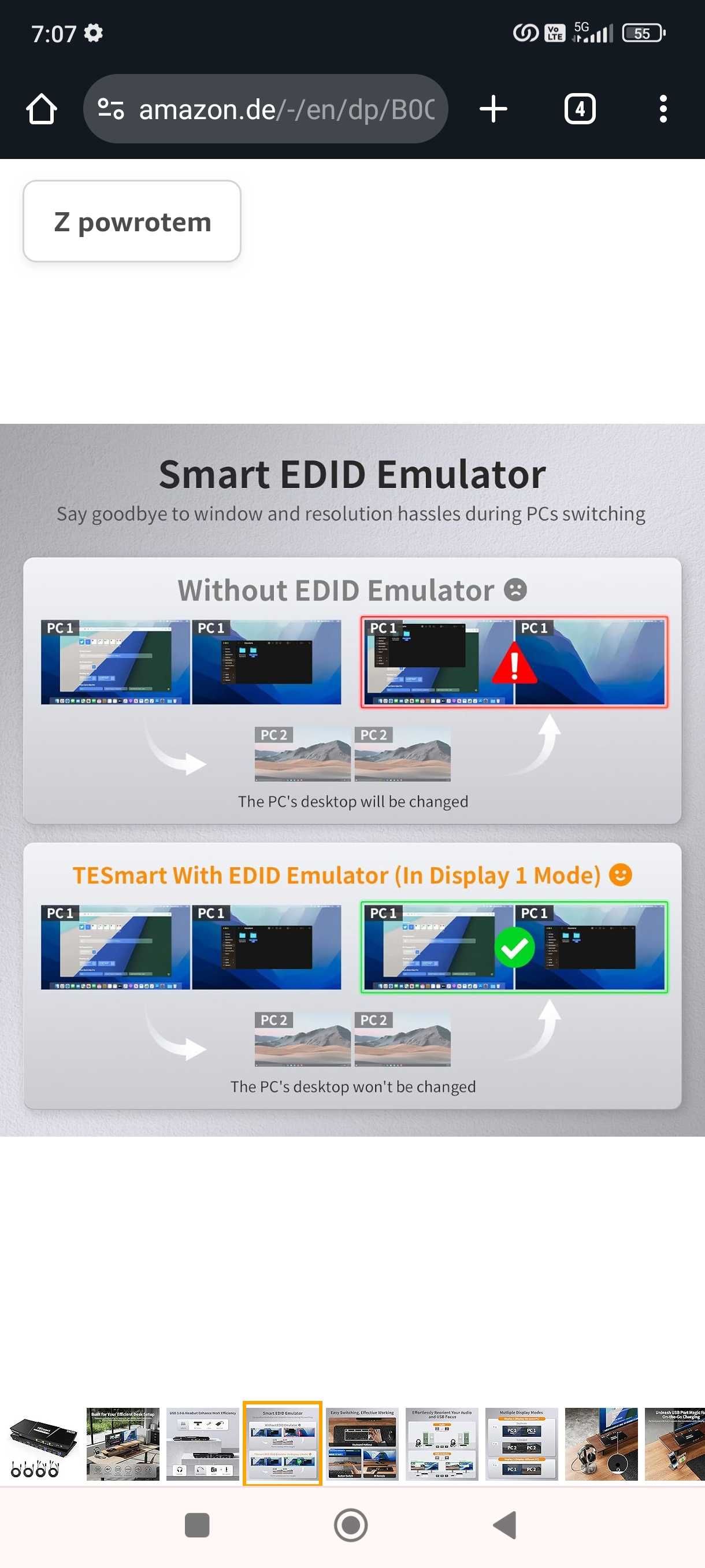 TESmart USB 3.0 Przełącznik HDMI KVM 2 monitory, 2 komputery PC