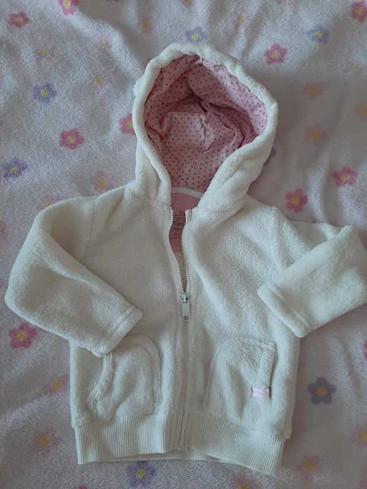 Bluza ciepła , polar z kapturem dla dziewczynki rozm 74 - krem