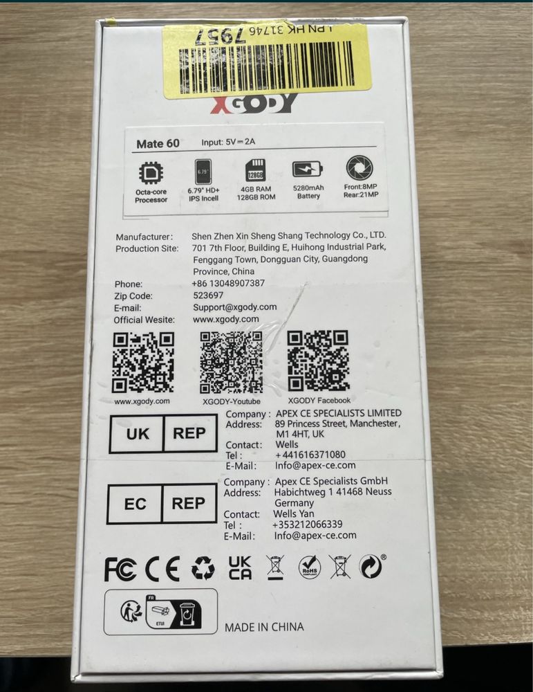 Smartfone xgody dual sim mate 60