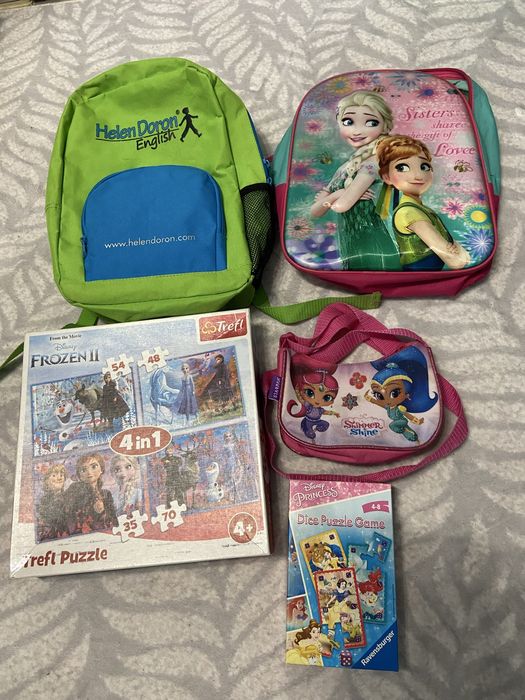 Zestaw 2 plecaki, puzzle, gra, torebka, Frozen Shimer i Shine