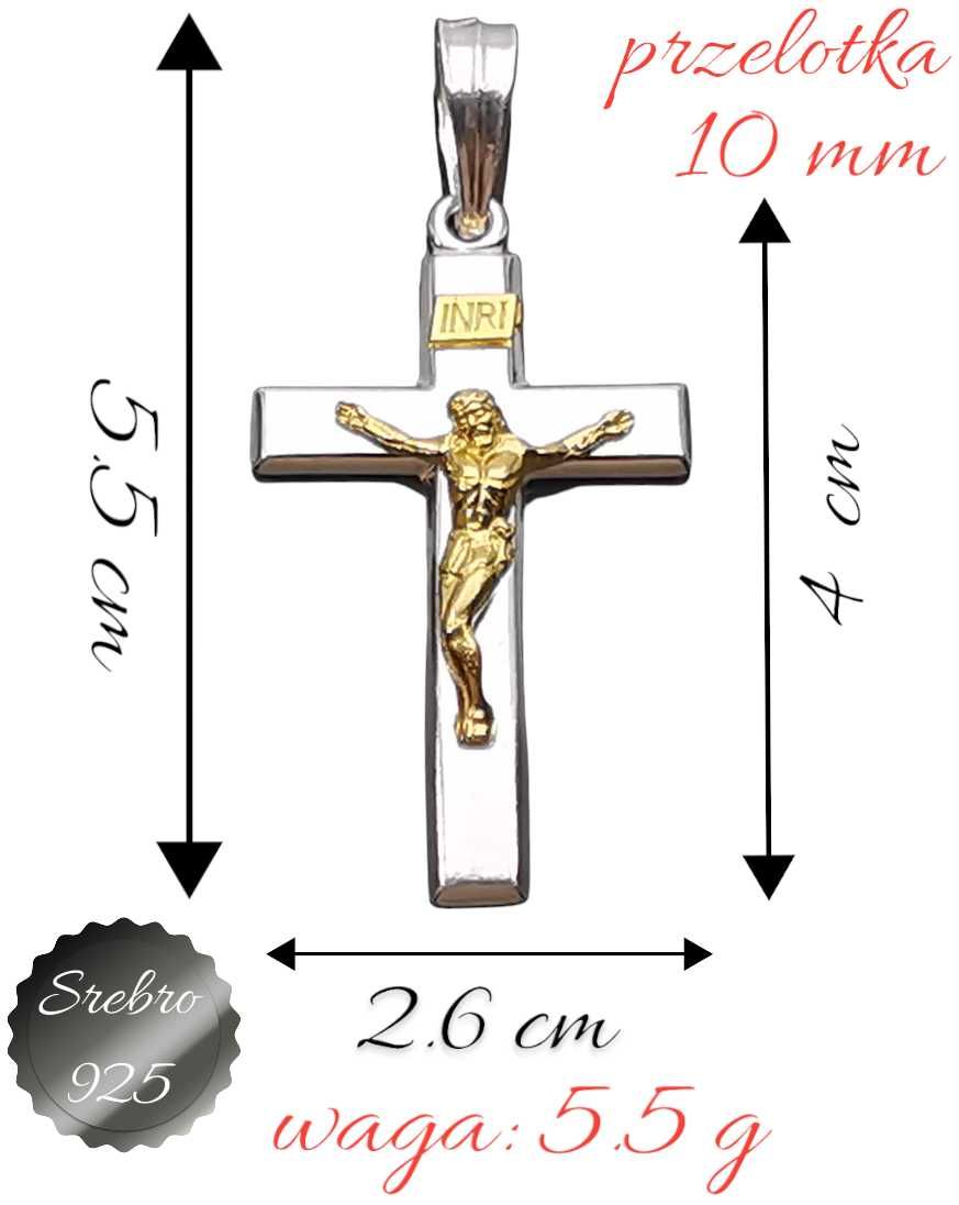 Srebrny krzyżyk z Jezusem - przelotka 10 mm