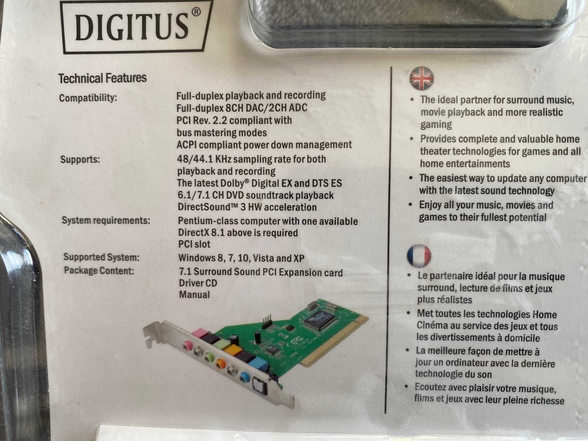 7.1 surround sound pci expansion card - DIGITUS nowy!