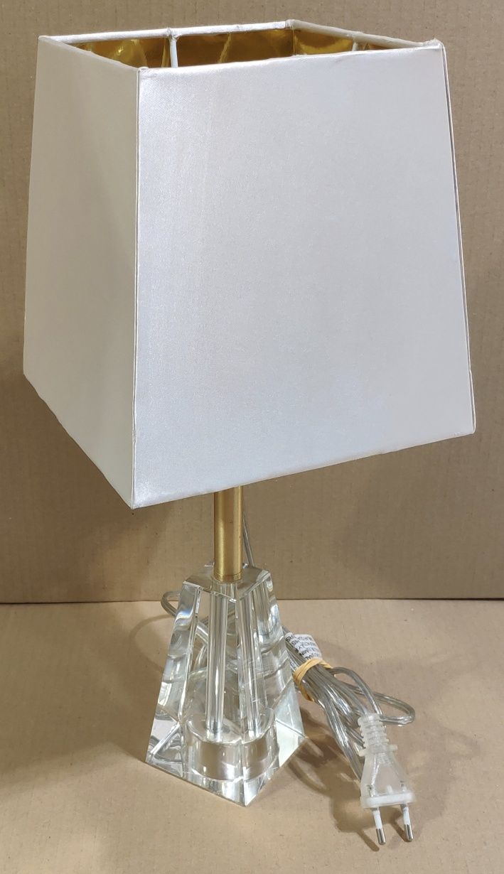Lampa nocna / stołowa z bezbarwną podstawą ala kryształową - stan bdb