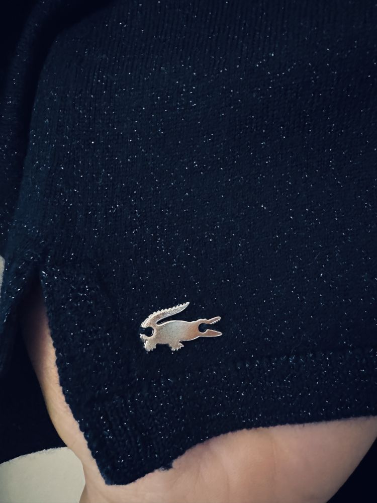 Sweterek w serek Lacoste 40 granatowy w drobny brokat super stan