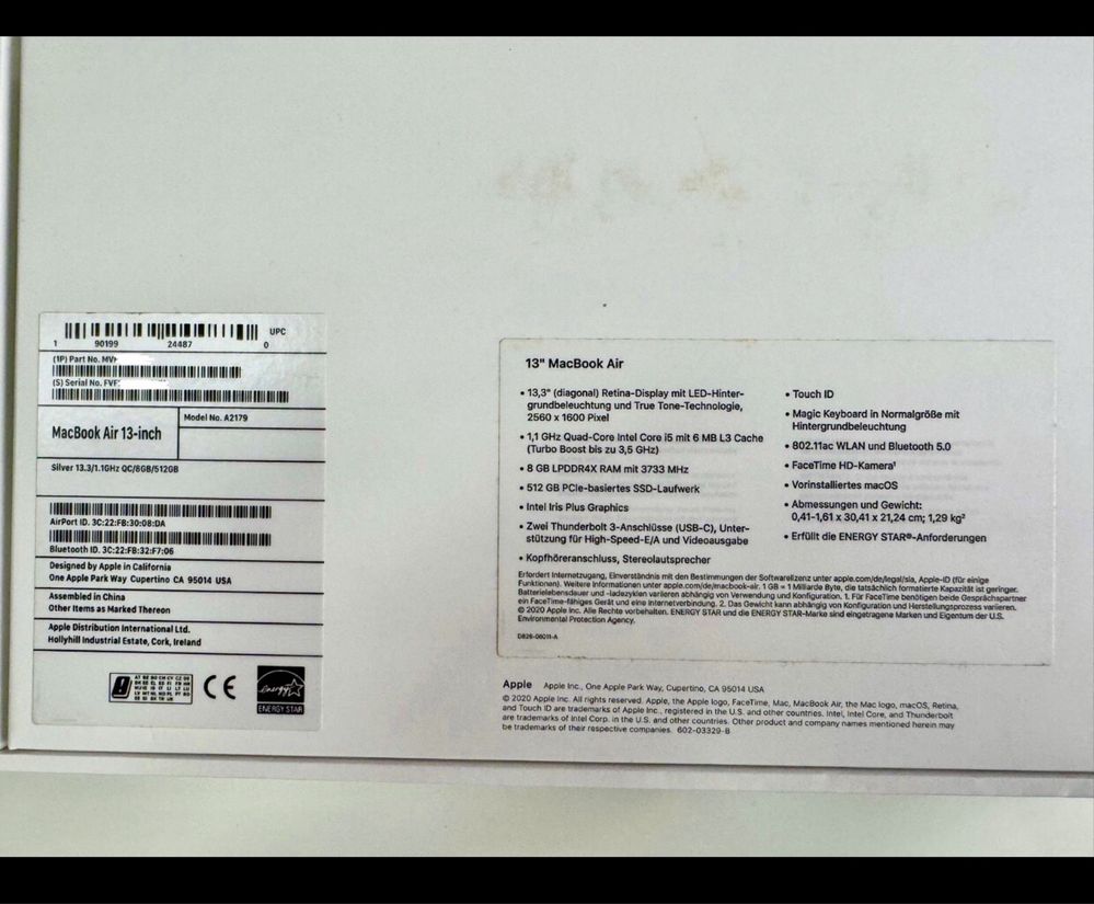 Macbook air 2020 8/256 gb з оригінальною коробкою