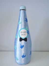 Butelka ręcznie zdobiona Baby Boy 750 ml Baby Shower Pomysł na prezent