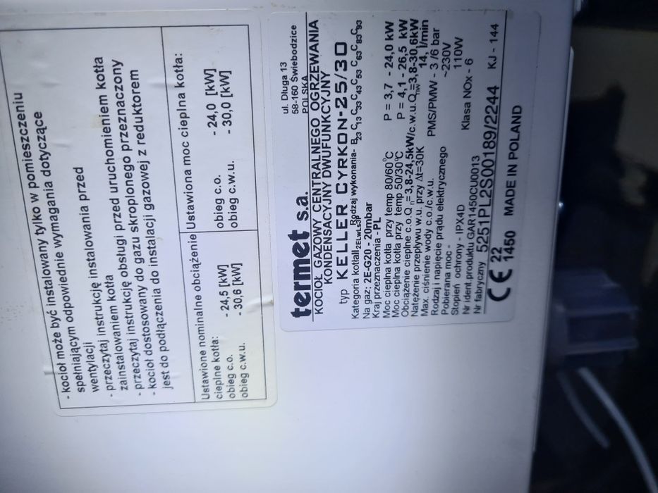 Piece.Kotły gazowe Junkers Termet fondital Broke Viessmann Immergas