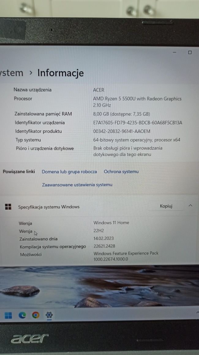 Laptop Acer a515 r5-5550u/8gb/512gb 15,6 windows 11 gwarancja