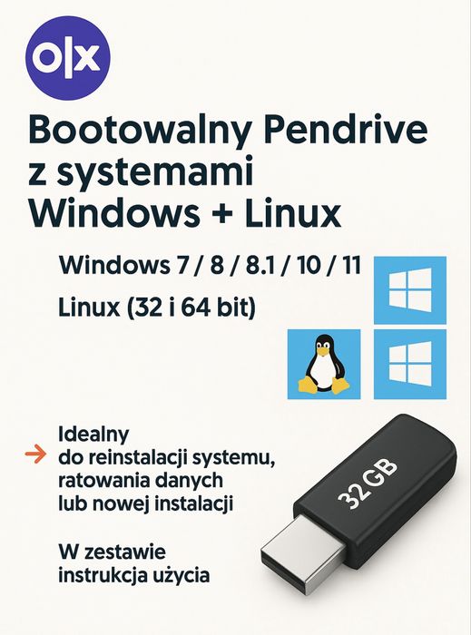Pendrive Windows 6,8,10,11,Linux,XP Vista Server