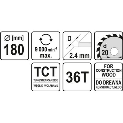 Tarcza Piła Widiowa Do Drewna 180X36Tx20Mm Yato