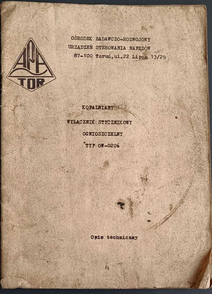 DTR Kopalniany wyłącznik stycznikowy ognioszczelny OW-0206