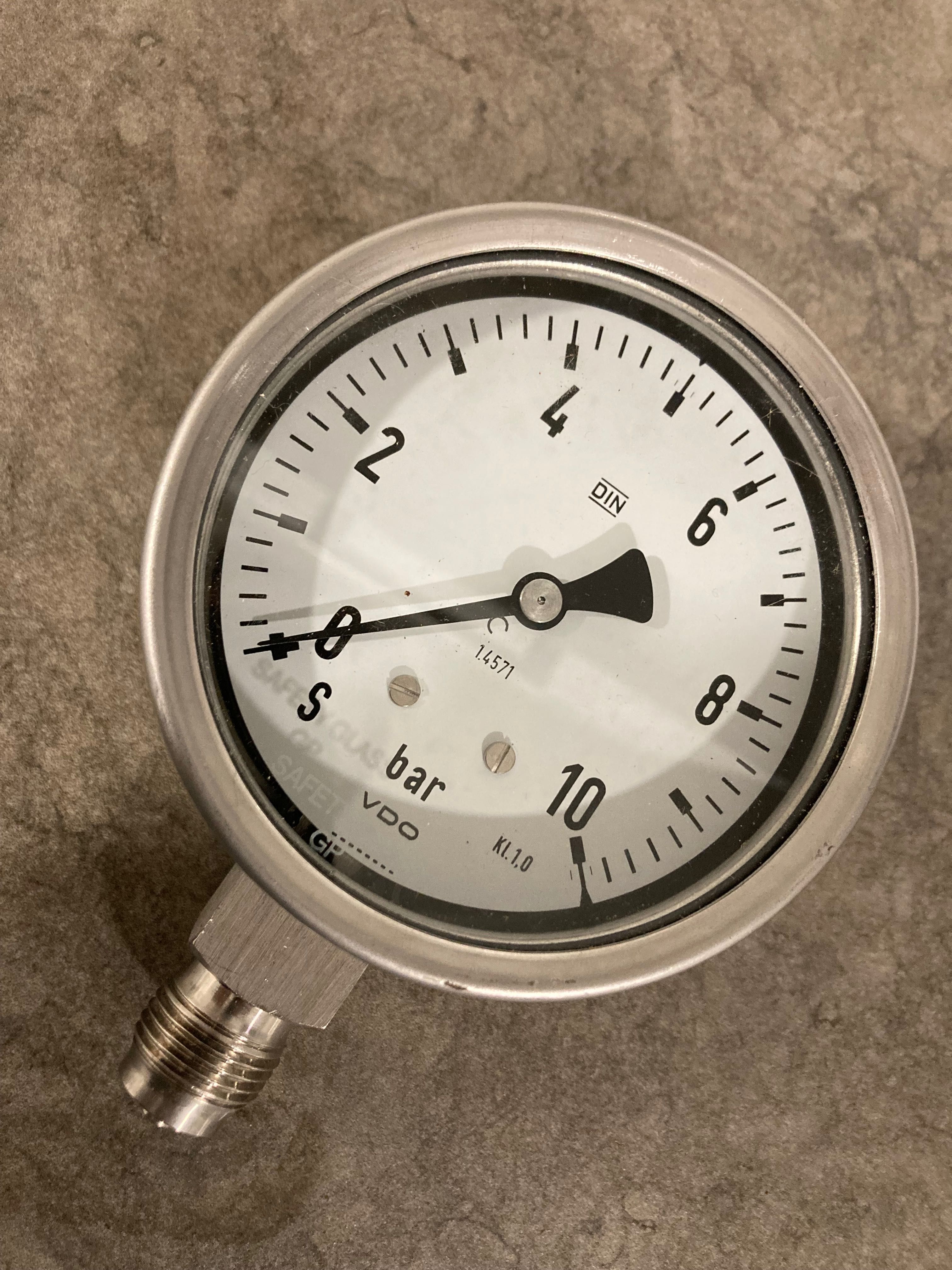 Manómetro industrial VDO alemão aço inox 10 bar