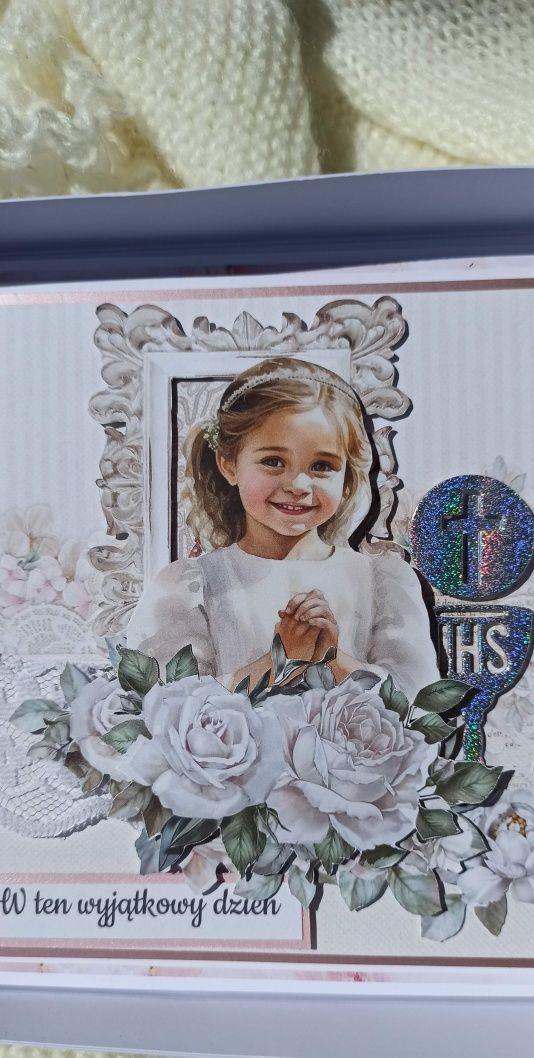 Kartka ręcznie robiona Scrapbooking I Komunia Święta