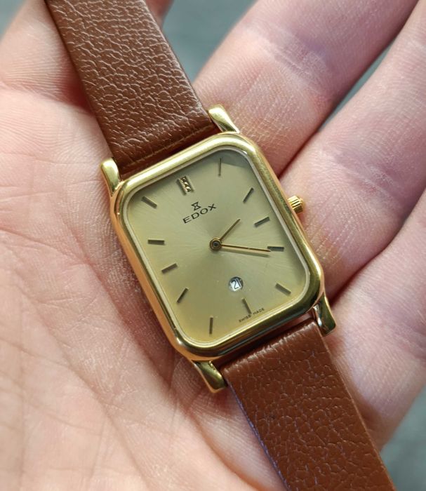 Pięknie zachowany stary zegarek Edox Swiss Made kostka, tank, vintage