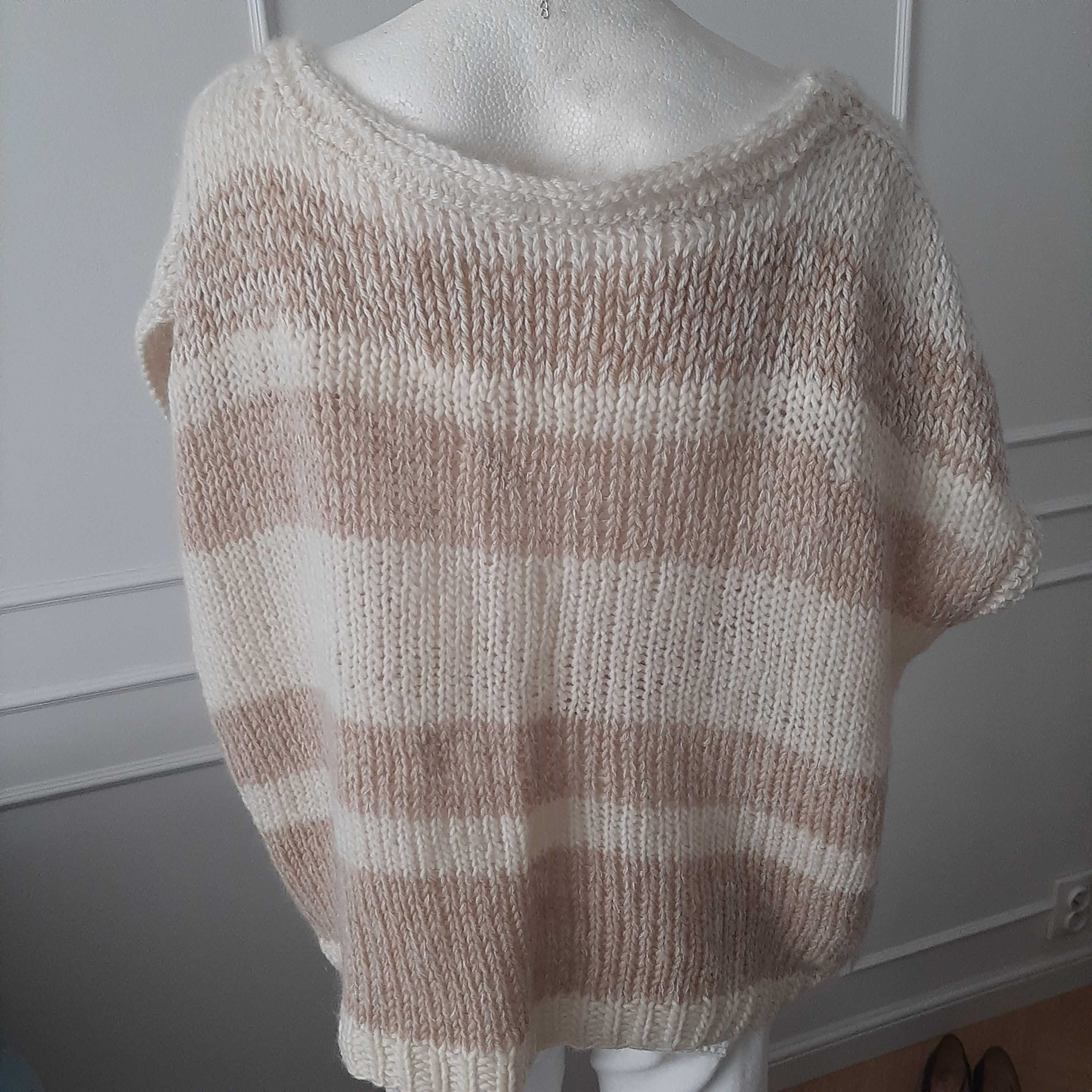 Hand made bezrękawnik wełna wool krem beż