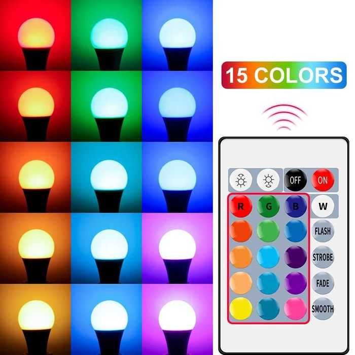 Світлодіодна E27 LED RGB 10Вт лампа, 16 кольорів + 4 ефекти з пультом