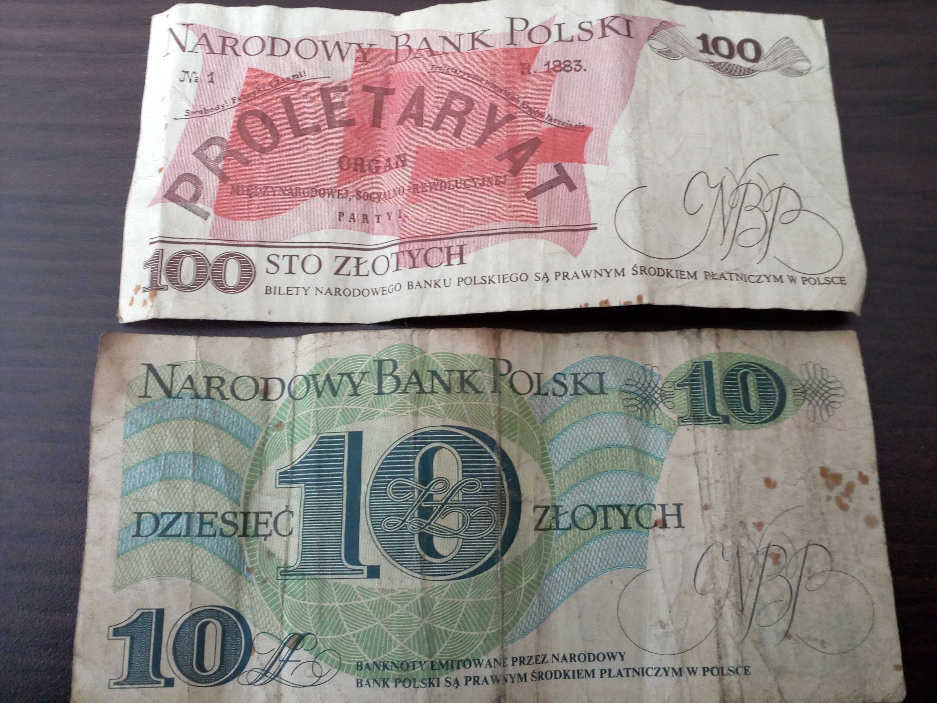 Dwa banknoty Waryński 100 zł i Bem 10 zł - z 1982 roku