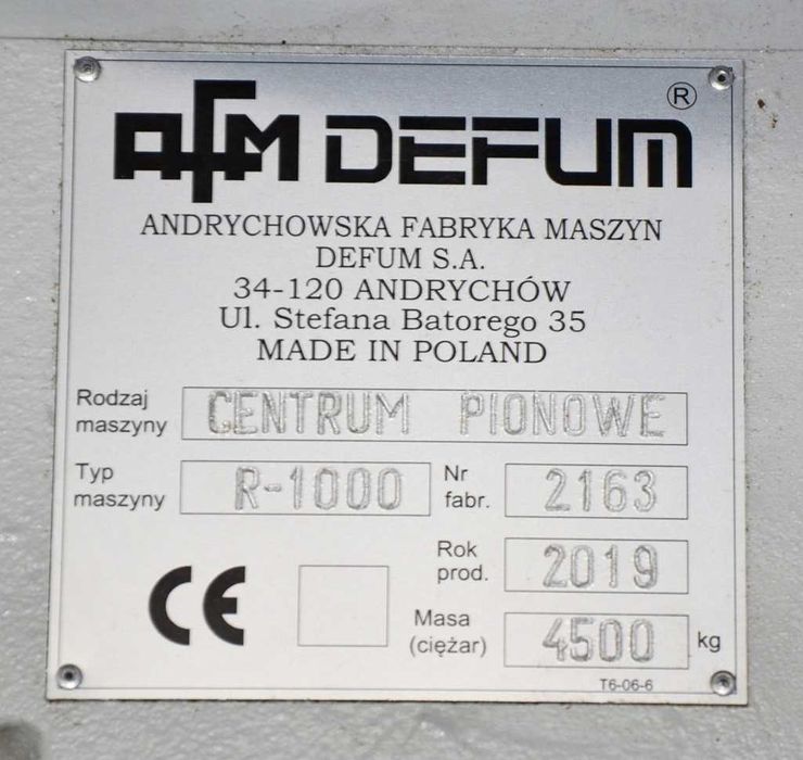 Frezarka CNC AFM DEFUM R 1000 BACA Centrum obróbcze frezerskie 2019 R.