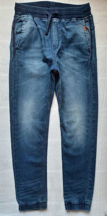 Denim joggery wąskie w gumę Uniseks jeginsy spodnie jeansowe granat S