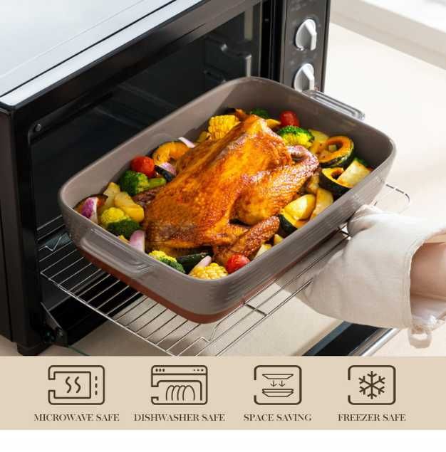 MALACASA Prostokątne naczynia do pieczenia z gliny 4,5l 35 * 23,8cm