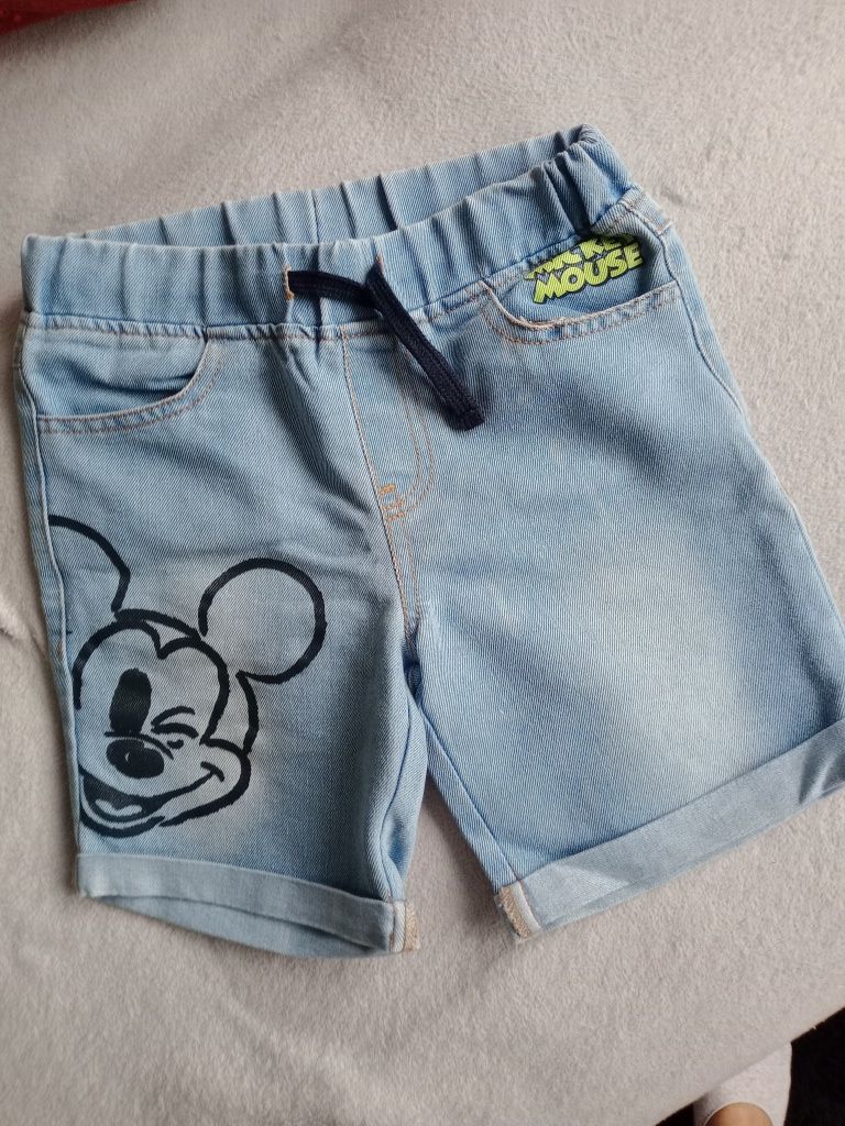 Krótkie spodenki szorty jeansowe myszka Miki mickey Disney 128
