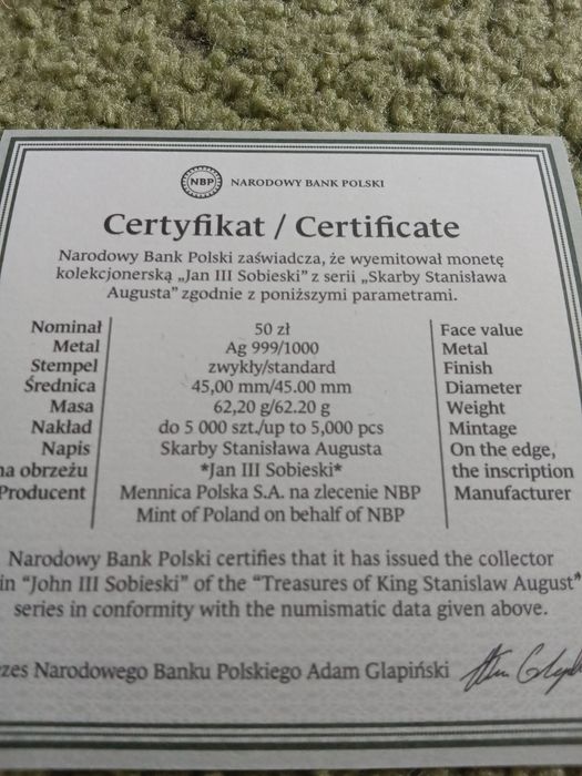Skarby Stanisława Augusta Jan III Sobieski 50zl 2022