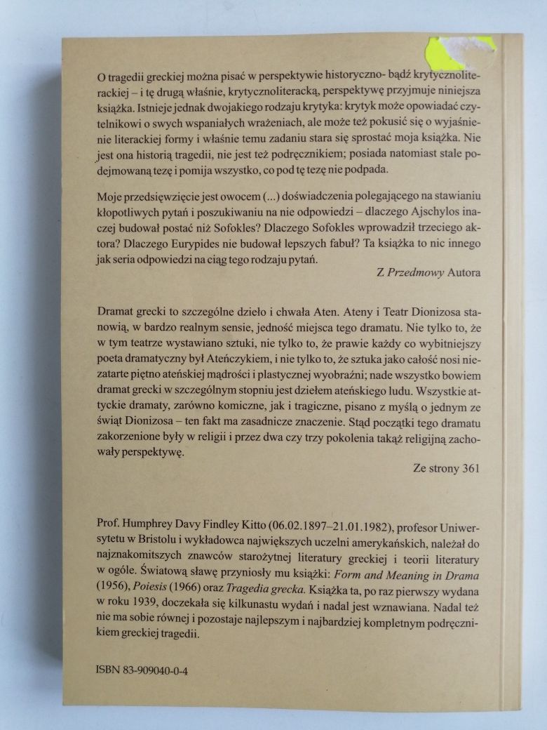 Tragedia grecka. Studium literackie - H. D. F. Kitto