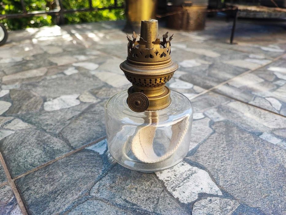 Przedwojenny szklany zbiornik,brenner Kosmos,knot do lampy naftowej