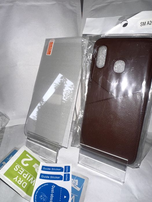 szkło hartowane 9H + etui brązowe samsung A20E